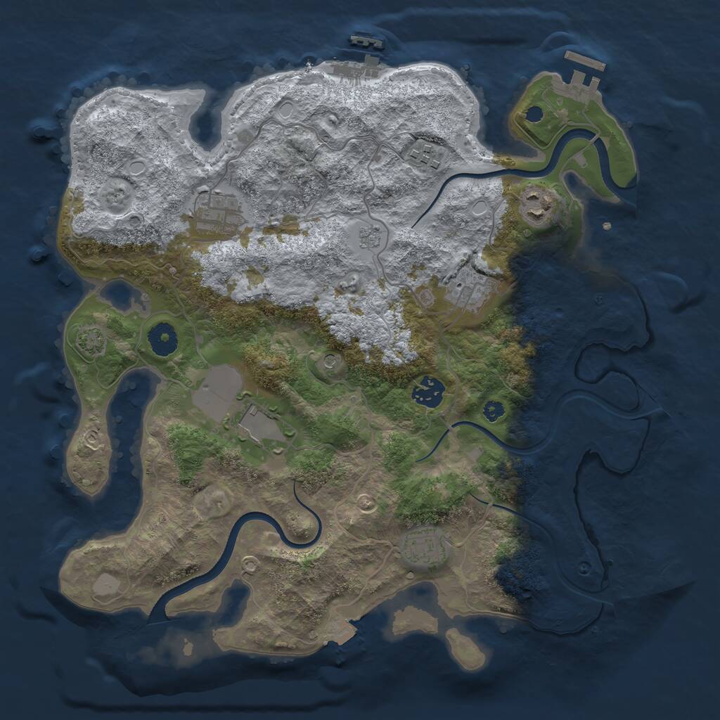 Rust Map: Procedural Map, Size: 3500, Seed: 73323080, 13 Monuments
