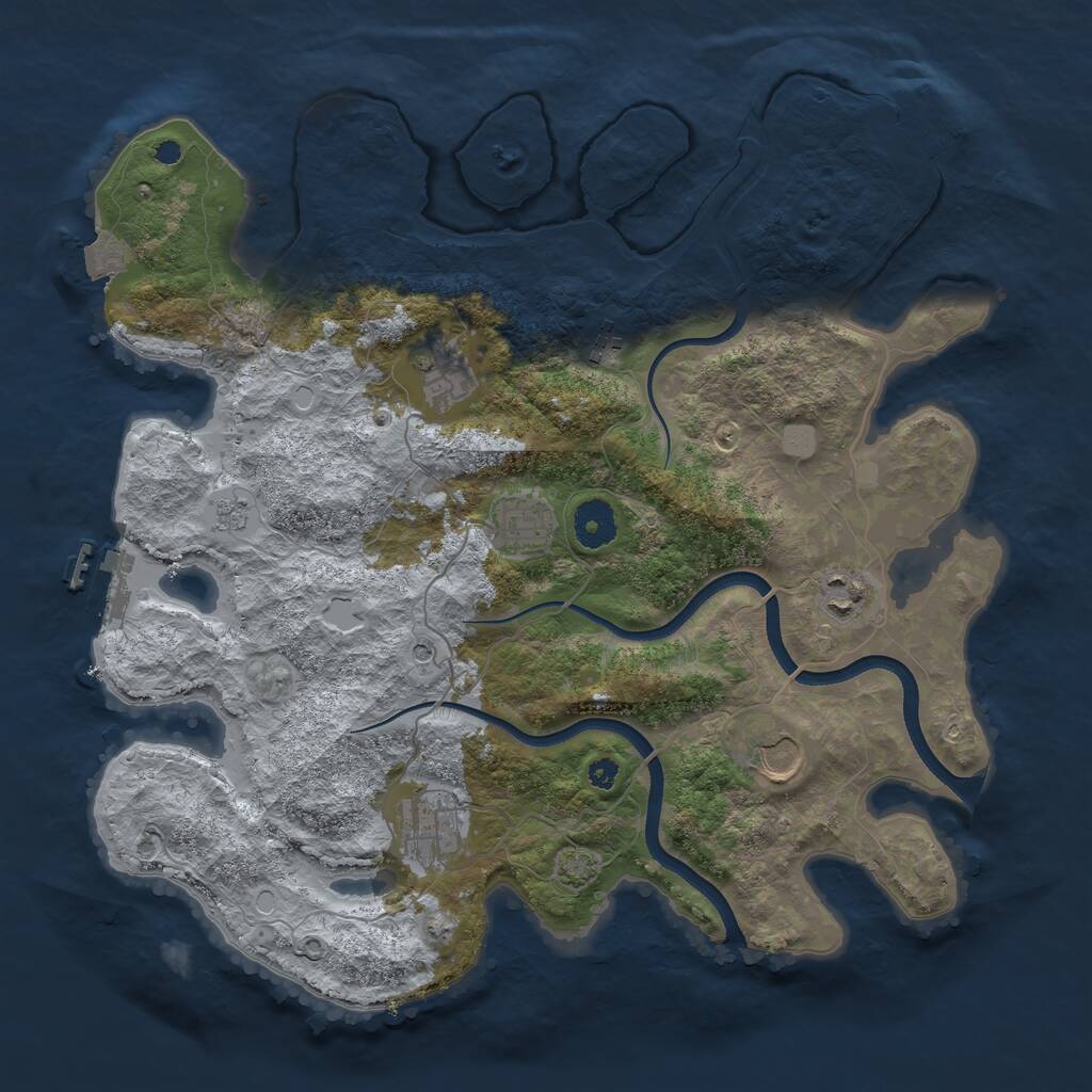 Rust Map: Procedural Map, Size: 3600, Seed: 2102298027, 12 Monuments