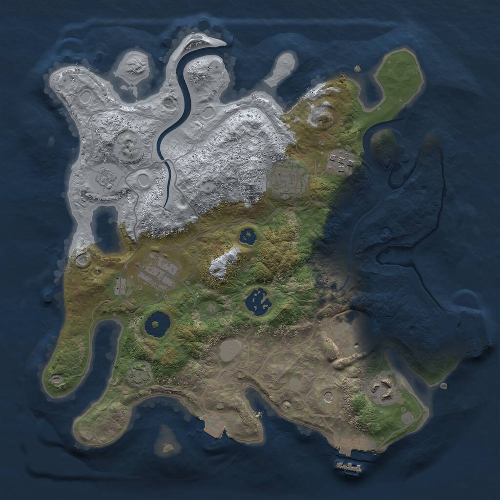 Rust Map: Procedural Map, Size: 3000, Seed: 16624, 12 Monuments
