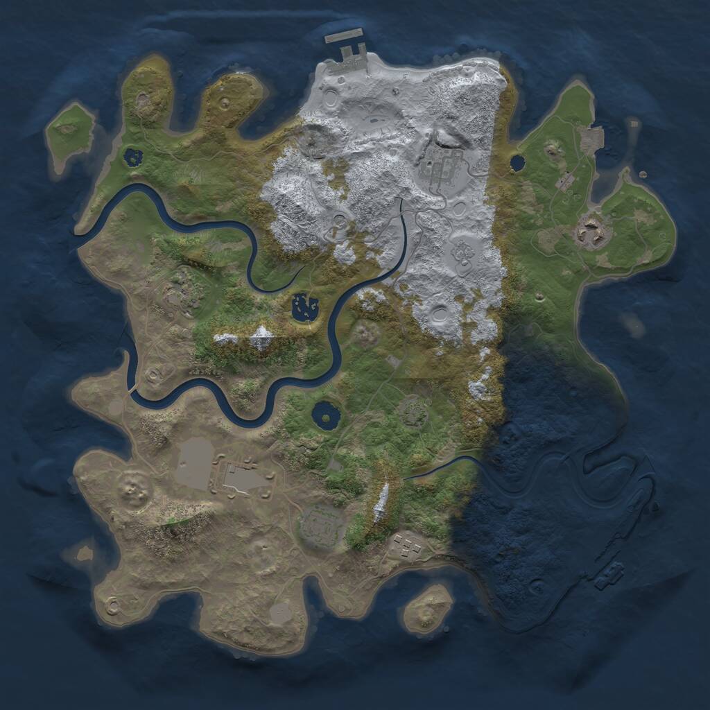 Rust Map: Procedural Map, Size: 3750, Seed: 646554906, 13 Monuments