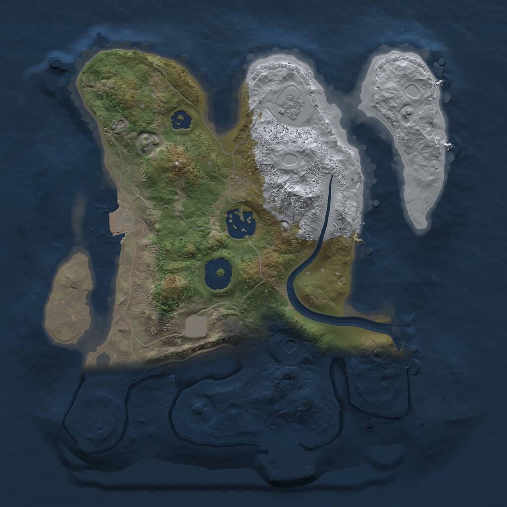 Rust Map: Procedural Map, Size: 2500, Seed: 2116313247, 5 Monuments