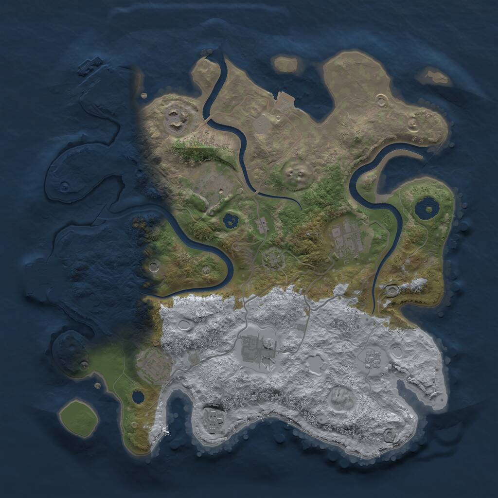 Rust Map: Procedural Map, Size: 3250, Seed: 1023414209, 12 Monuments