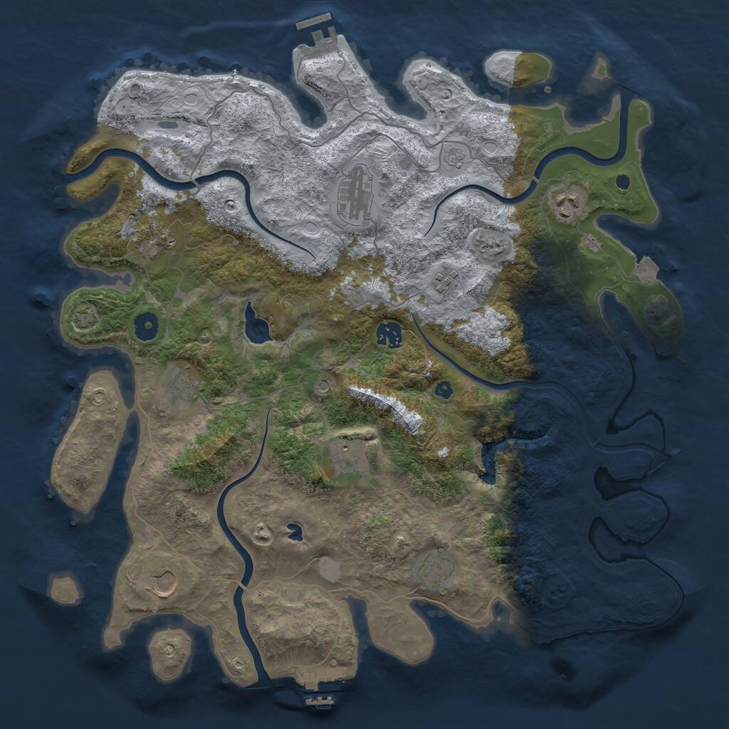 Rust Map: Procedural Map, Size: 4096, Seed: 1377, 15 Monuments