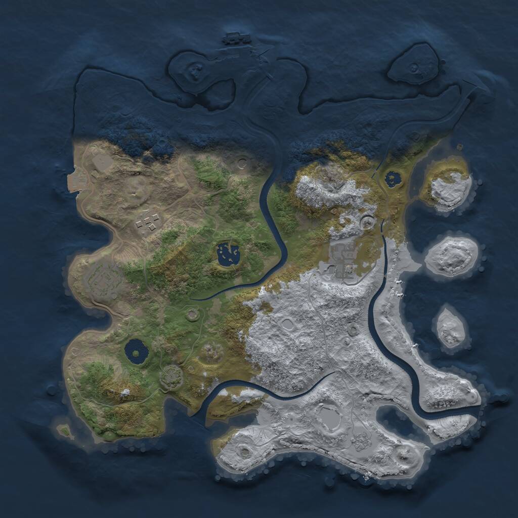 Rust Map: Procedural Map, Size: 3250, Seed: 53024206, 9 Monuments