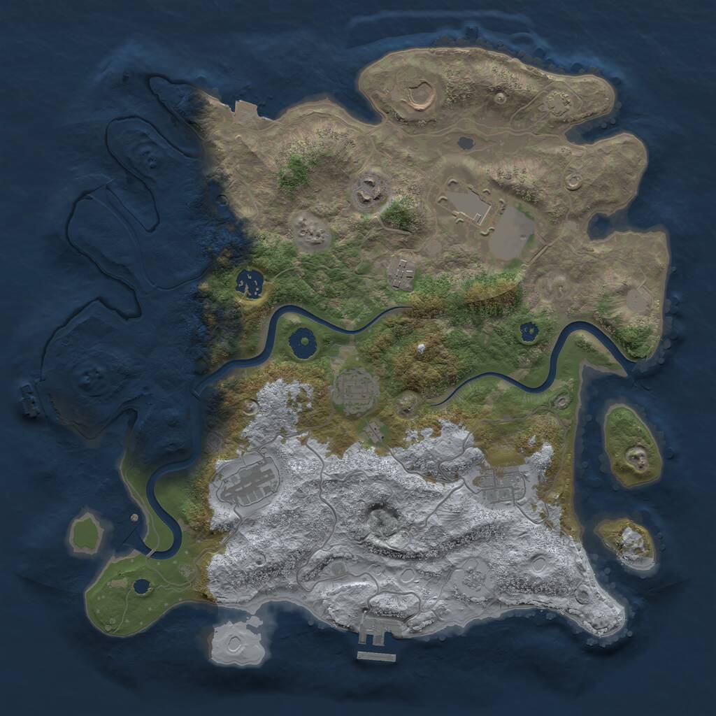 Rust Map: Procedural Map, Size: 3750, Seed: 2091144045, 14 Monuments