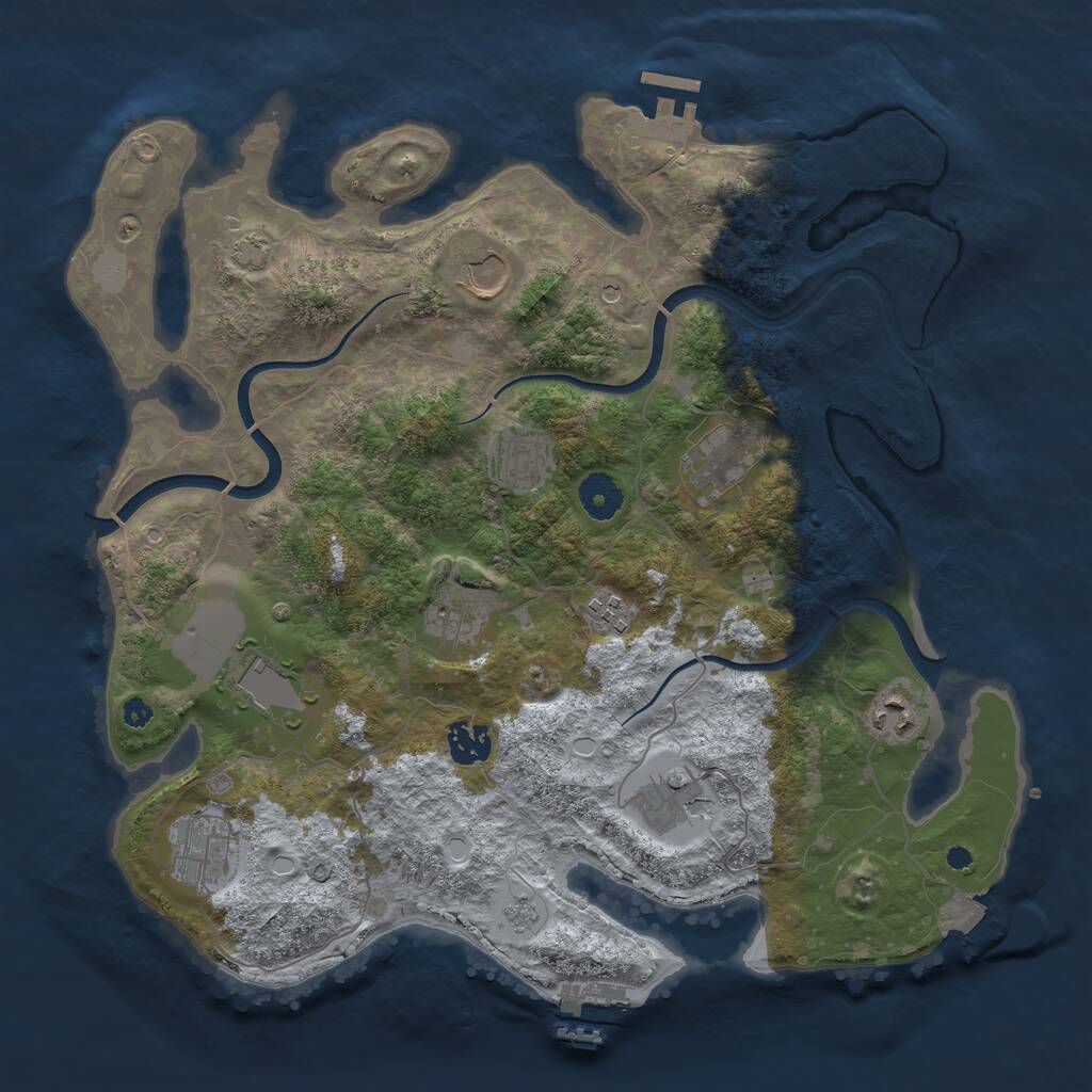 Rust Map: Procedural Map, Size: 3700, Seed: 1026680229, 16 Monuments