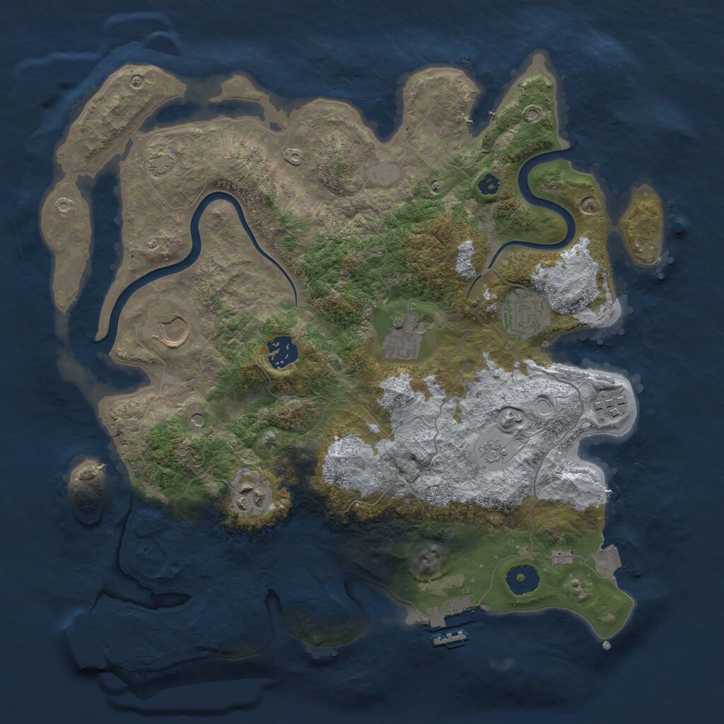 Rust Map: Procedural Map, Size: 3500, Seed: 2043723089, 12 Monuments