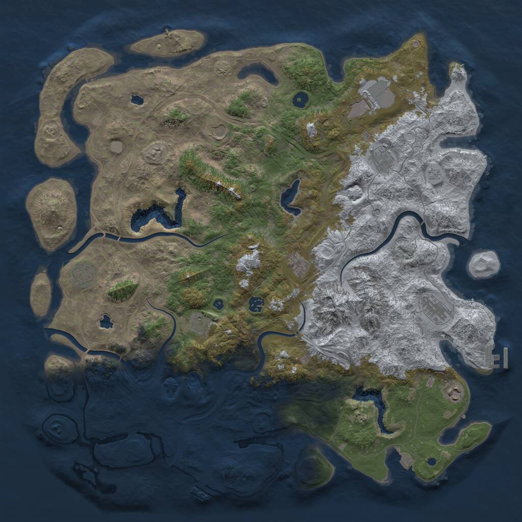 Rust Map: Procedural Map, Size: 5000, Seed: 412536, 16 Monuments