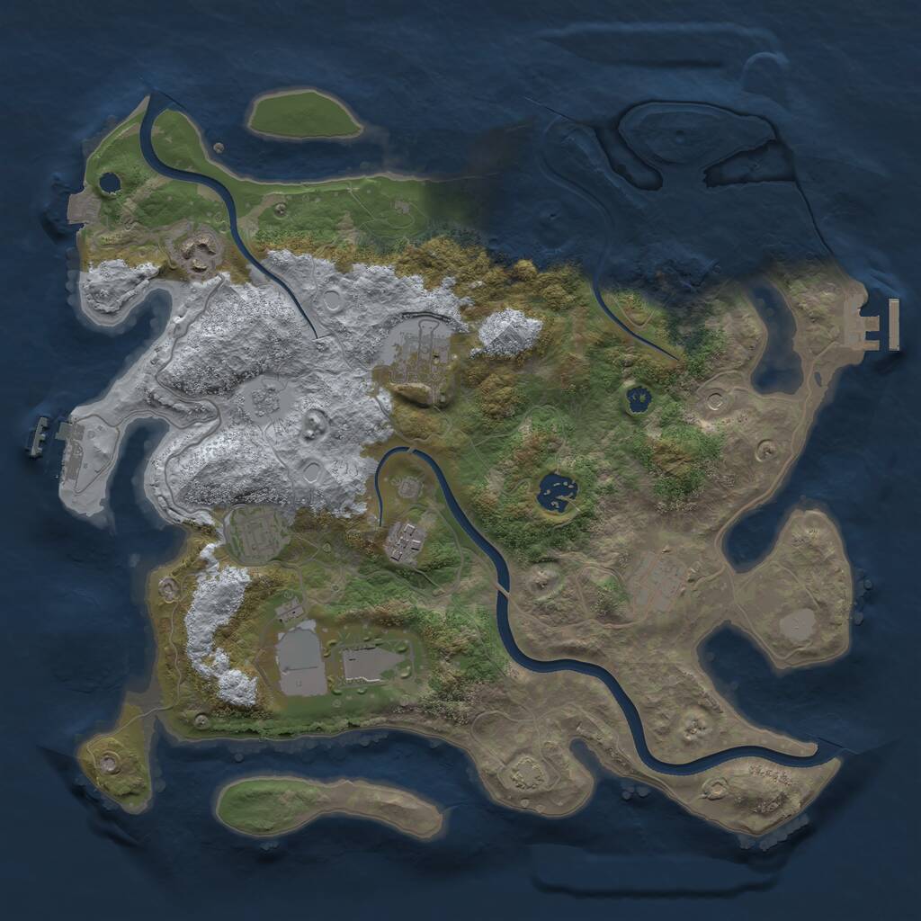 Rust Map: Procedural Map, Size: 3600, Seed: 688997, 13 Monuments