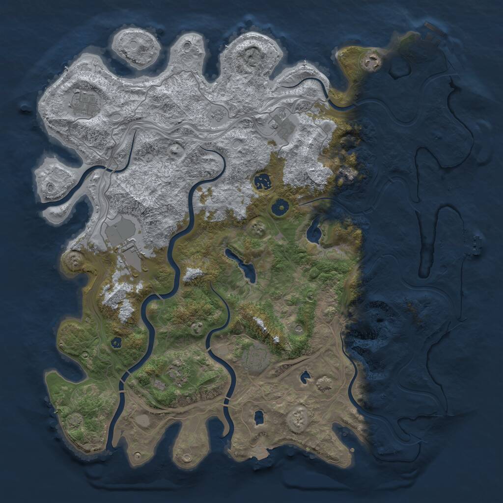 Rust Map: Procedural Map, Size: 4500, Seed: 2136971328, 14 Monuments
