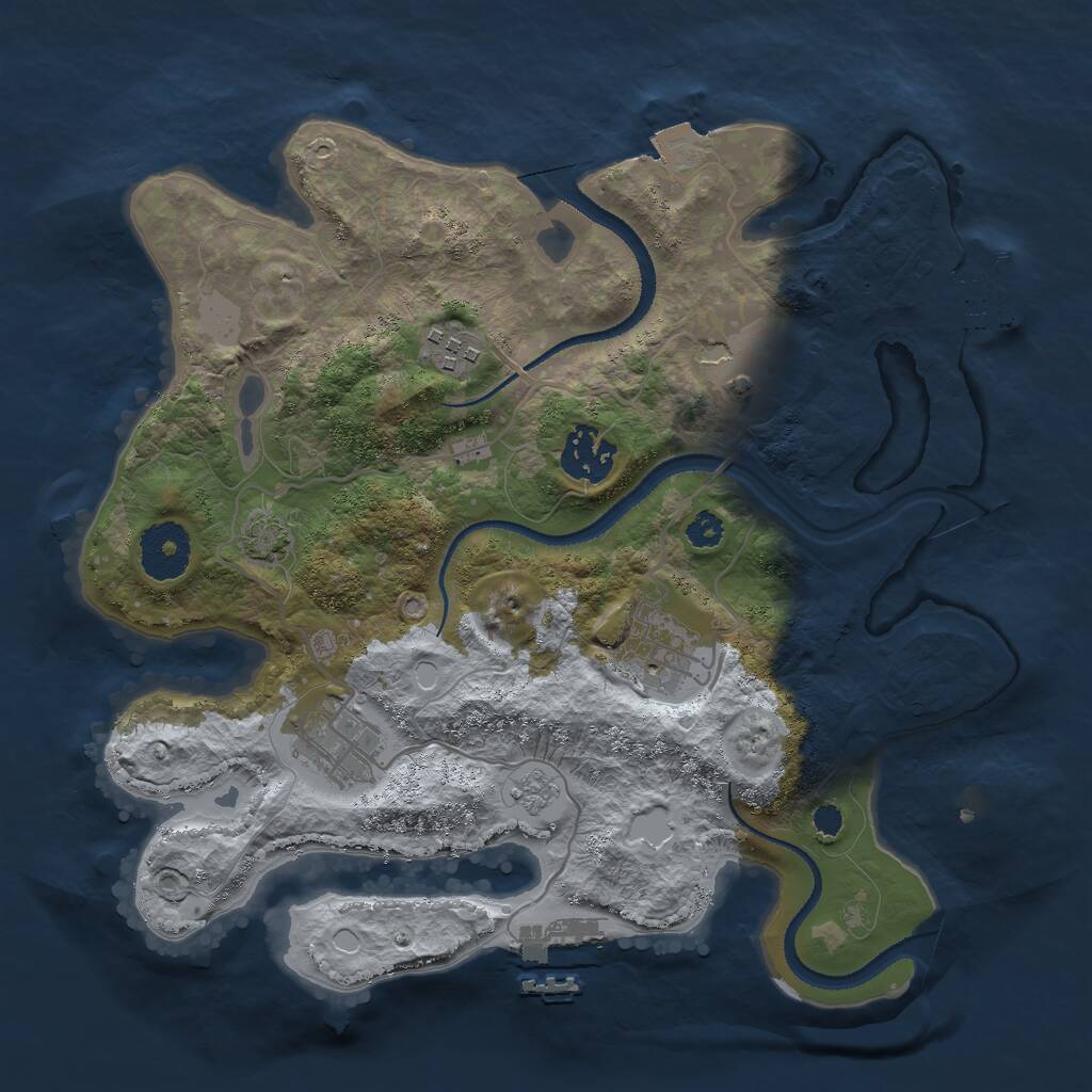 Rust Map: Procedural Map, Size: 3000, Seed: 12355, 10 Monuments