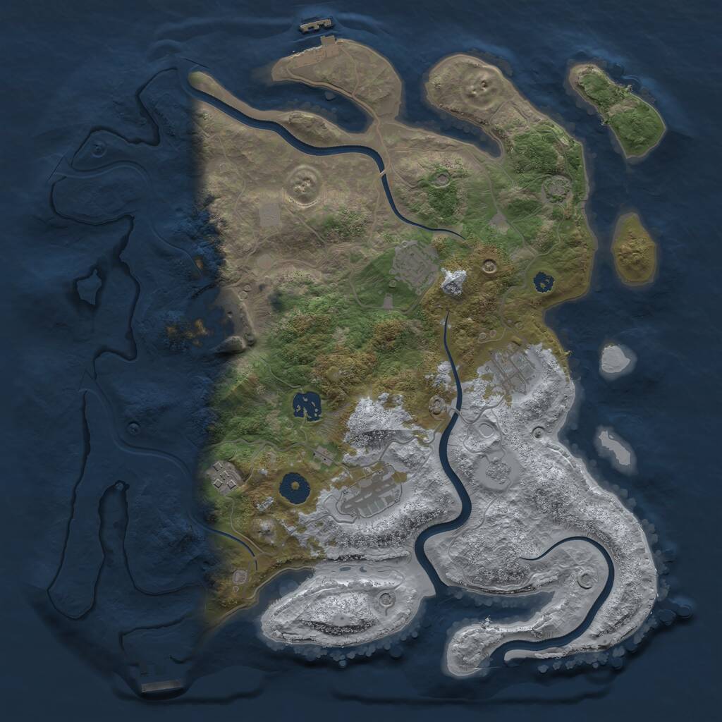 Rust Map: Procedural Map, Size: 3600, Seed: 3100, 12 Monuments