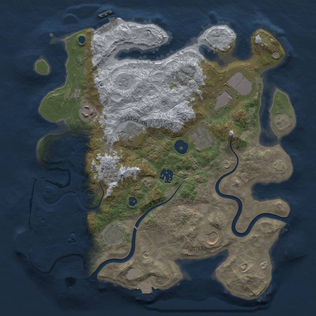 Rust Map: Procedural Map, Size: 3500, Seed: 1042972544, 14 Monuments