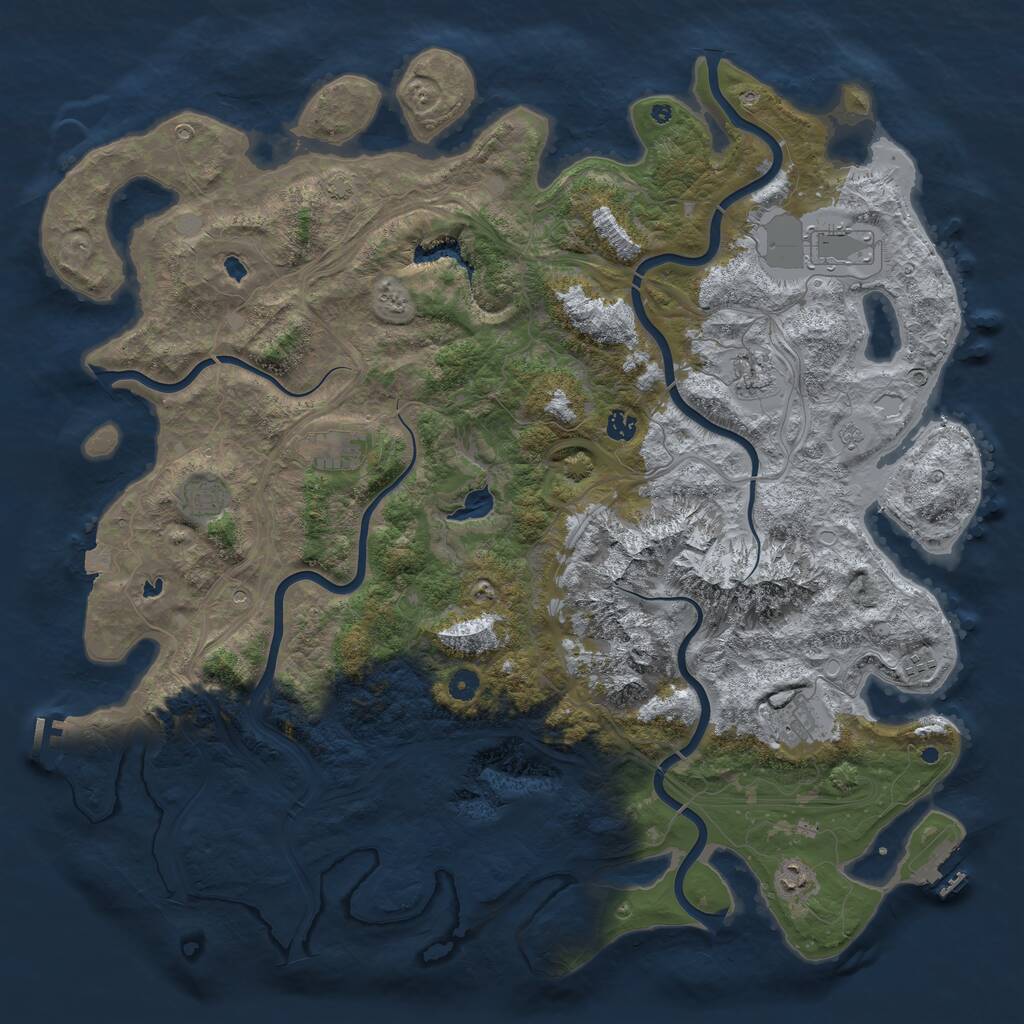 Rust Map: Procedural Map, Size: 5000, Seed: 1351028909, 14 Monuments