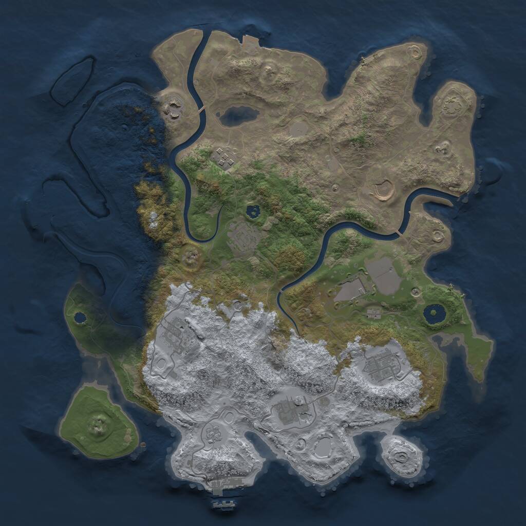 Rust Map: Procedural Map, Size: 3750, Seed: 739176936, 14 Monuments