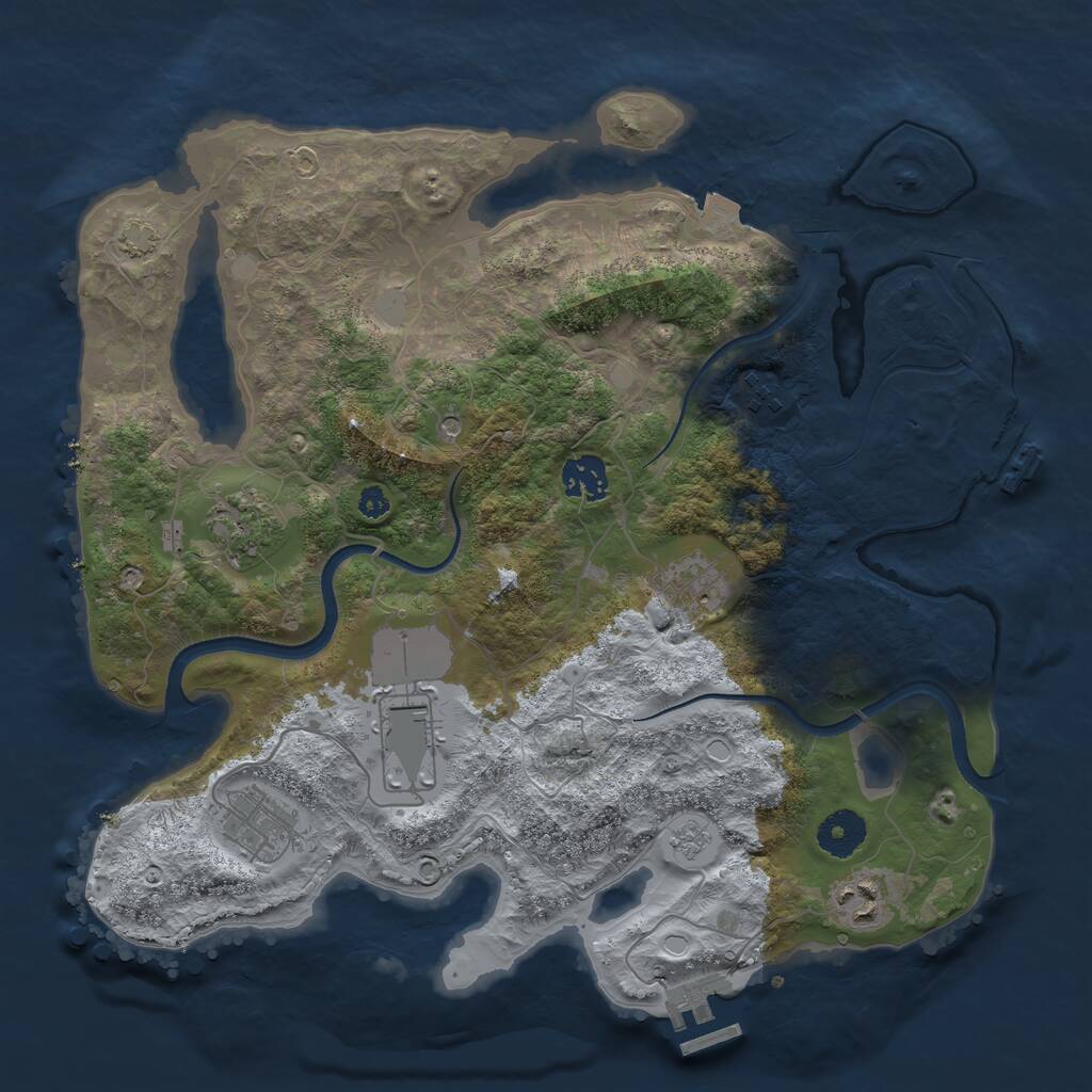 Rust Map: Procedural Map, Size: 3500, Seed: 843244179, 13 Monuments