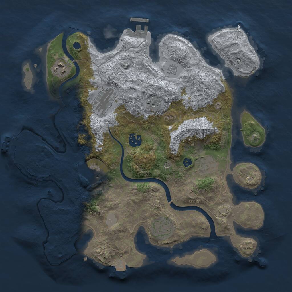 Rust Map: Procedural Map, Size: 3250, Seed: 1054440574, 13 Monuments