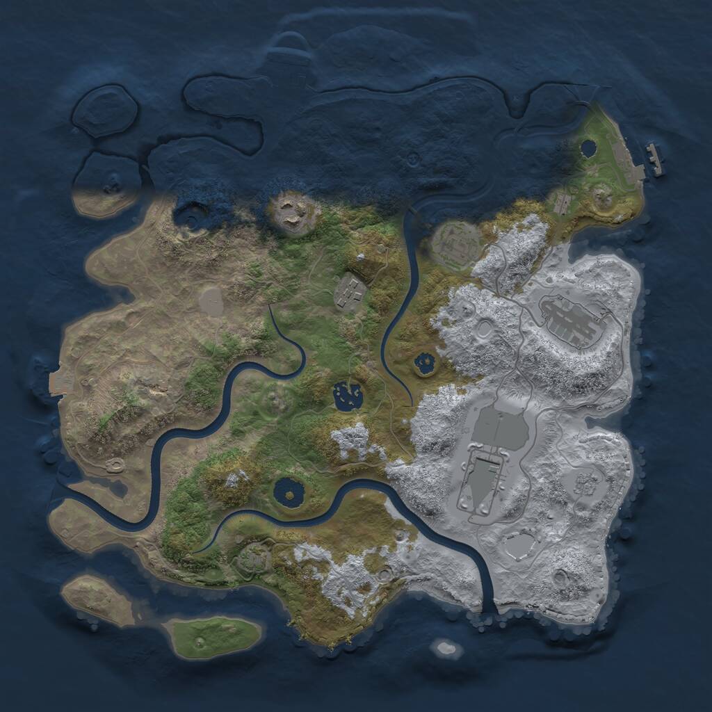 Rust Map: Procedural Map, Size: 3500, Seed: 344249693, 12 Monuments