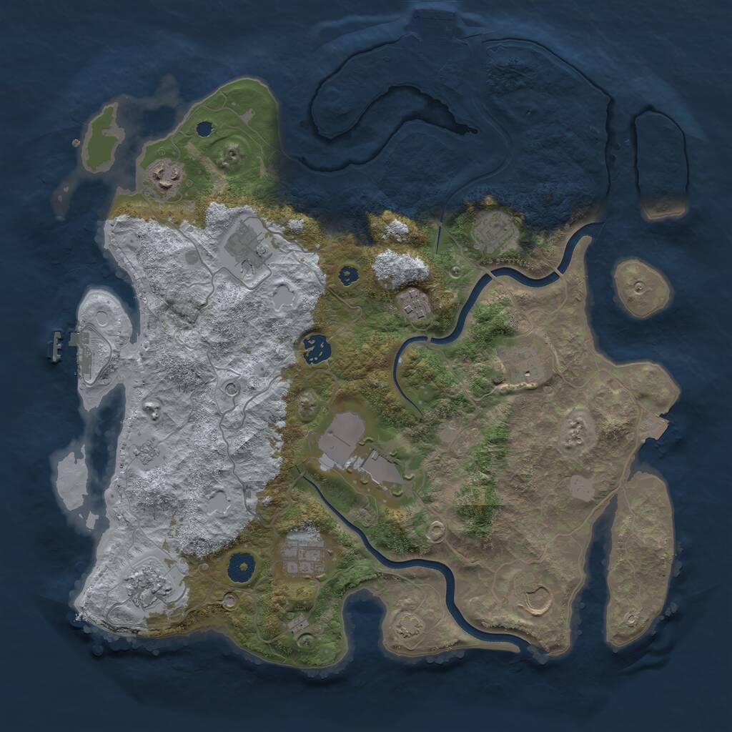 Rust Map: Procedural Map, Size: 3800, Seed: 2044582263, 16 Monuments