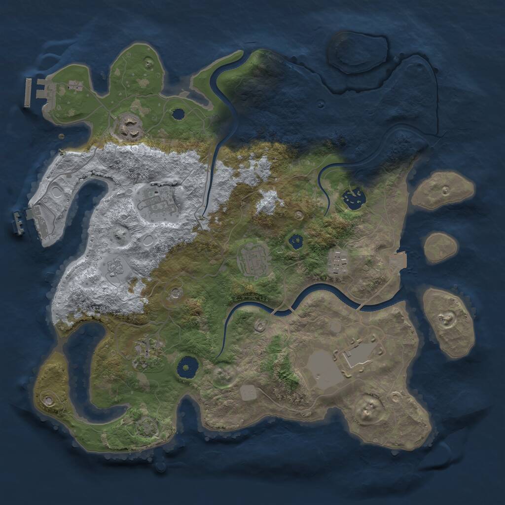 Rust Map: Procedural Map, Size: 3500, Seed: 1121180495, 13 Monuments