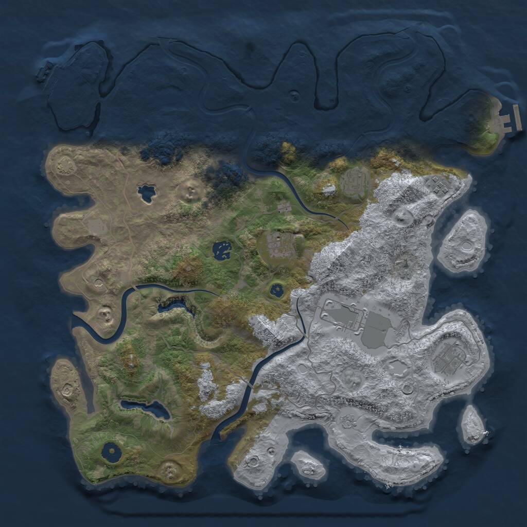 Rust Map: Procedural Map, Size: 4000, Seed: 1129503134, 12 Monuments