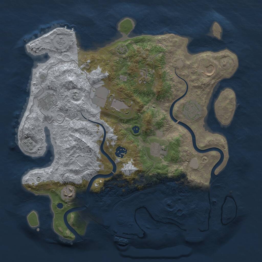 Rust Map: Procedural Map, Size: 3500, Seed: 1018302473, 15 Monuments