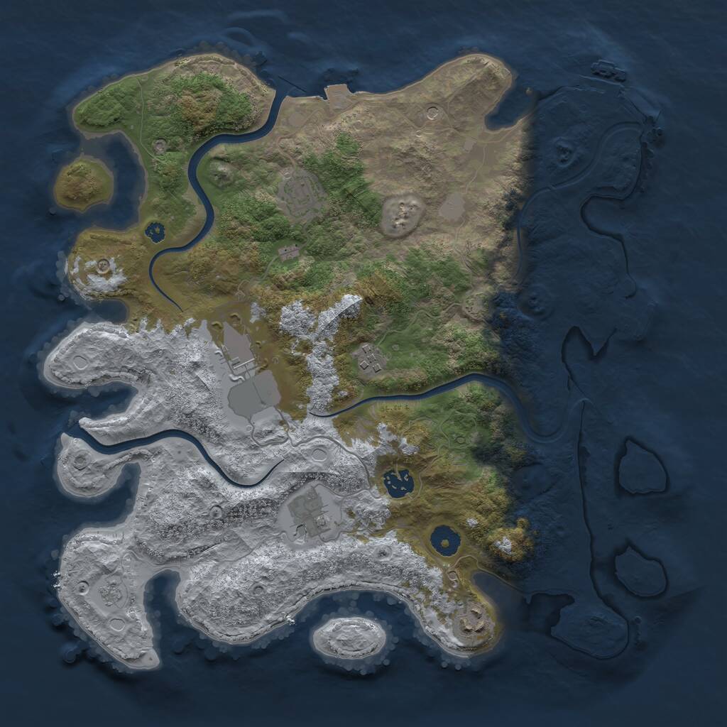 Rust Map: Procedural Map, Size: 3700, Seed: 1033213046, 12 Monuments