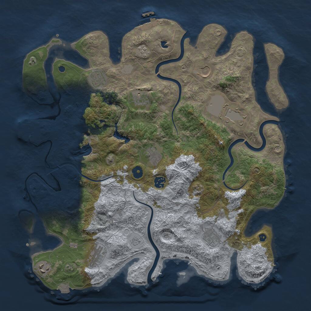 Rust Map: Procedural Map, Size: 4050, Seed: 1065761371, 16 Monuments