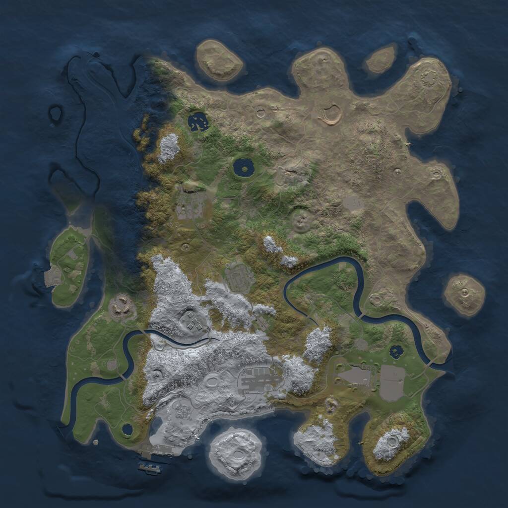 Rust Map: Procedural Map, Size: 3750, Seed: 1088164506, 13 Monuments