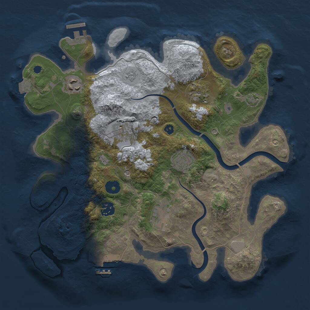 Rust Map: Procedural Map, Size: 3250, Seed: 1917518941, 12 Monuments