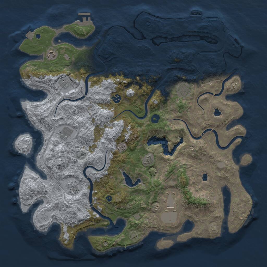 Rust Map: Procedural Map, Size: 4500, Seed: 1142950547, 14 Monuments