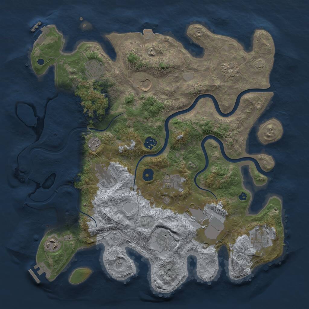 Rust Map: Procedural Map, Size: 3840, Seed: 9575, 17 Monuments