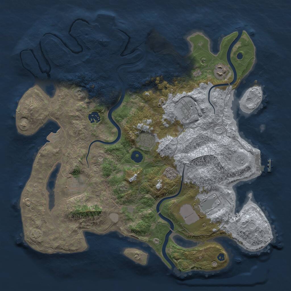 Rust Map: Procedural Map, Size: 3750, Seed: 921250843, 13 Monuments