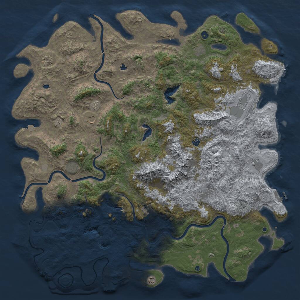 Rust Map: Procedural Map, Size: 6000, Seed: 516708704, 17 Monuments