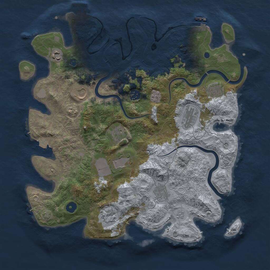 Rust Map: Procedural Map, Size: 3850, Seed: 1833246058, 16 Monuments