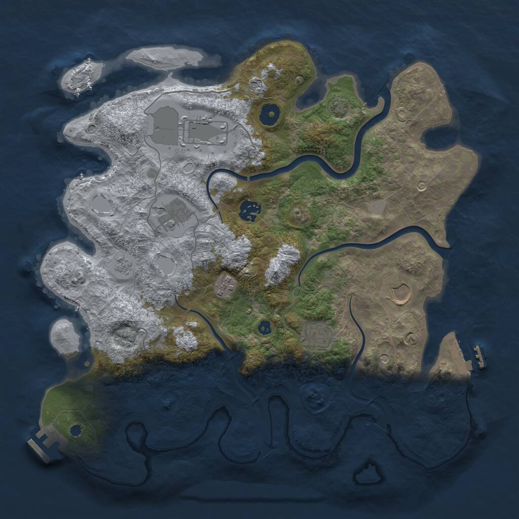 Rust Map: Procedural Map, Size: 3650, Seed: 20358381, 12 Monuments