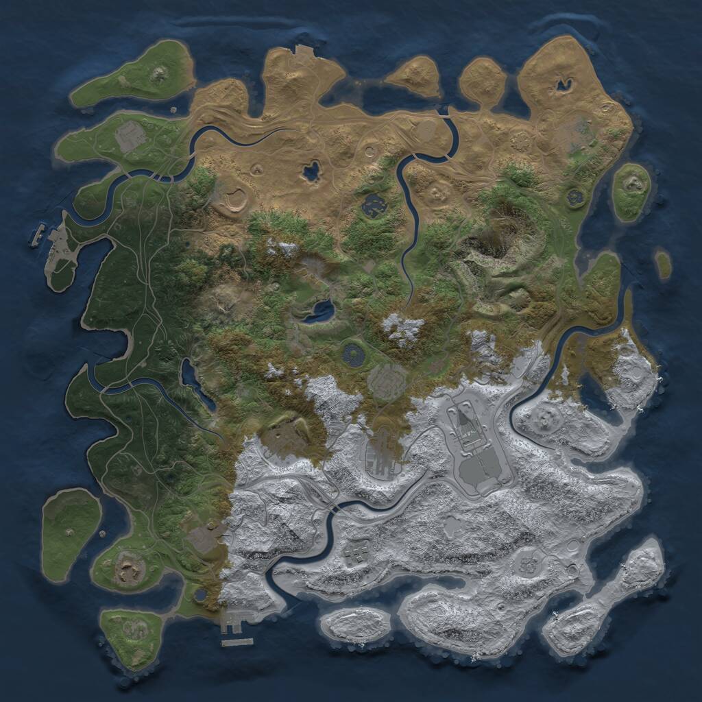 Rust Map: Procedural Map, Size: 4500, Seed: 2047205074, 19 Monuments