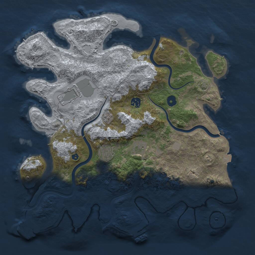 Rust Map: Procedural Map, Size: 3750, Seed: 1408806084, 11 Monuments