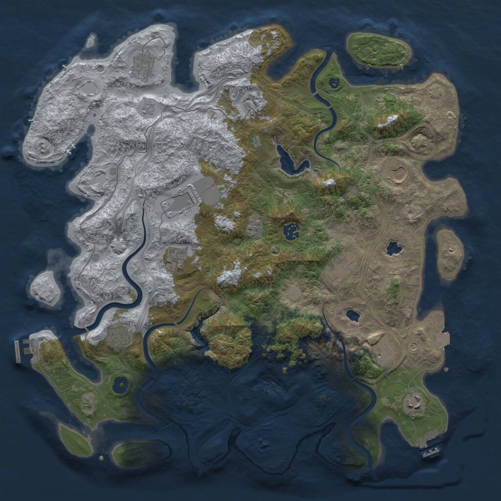 Rust Map: Procedural Map, Size: 4500, Seed: 1232093858, 17 Monuments