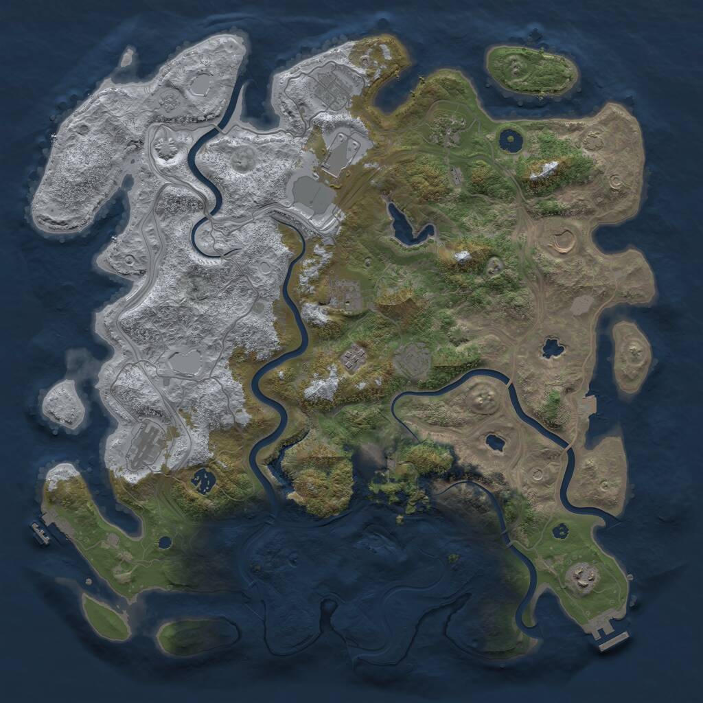 Rust Map: Procedural Map, Size: 4500, Seed: 1232093858, 17 Monuments