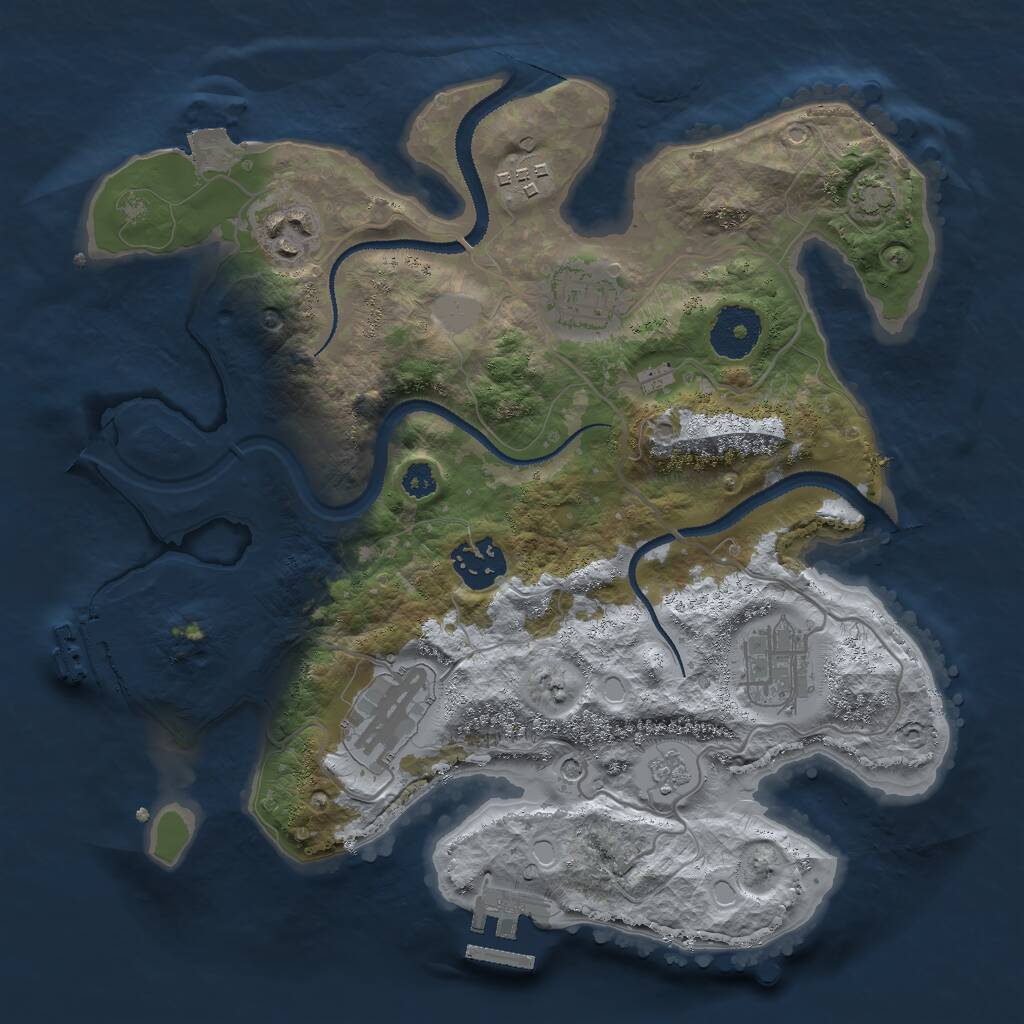 Rust Map: Procedural Map, Size: 3000, Seed: 7599, 12 Monuments