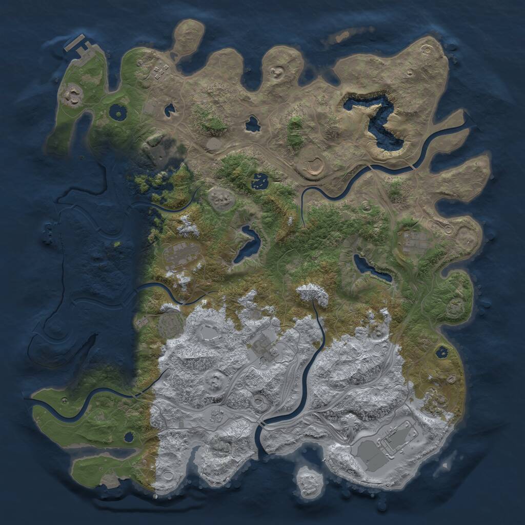 Rust Map: Procedural Map, Size: 4500, Seed: 1329265028, 17 Monuments