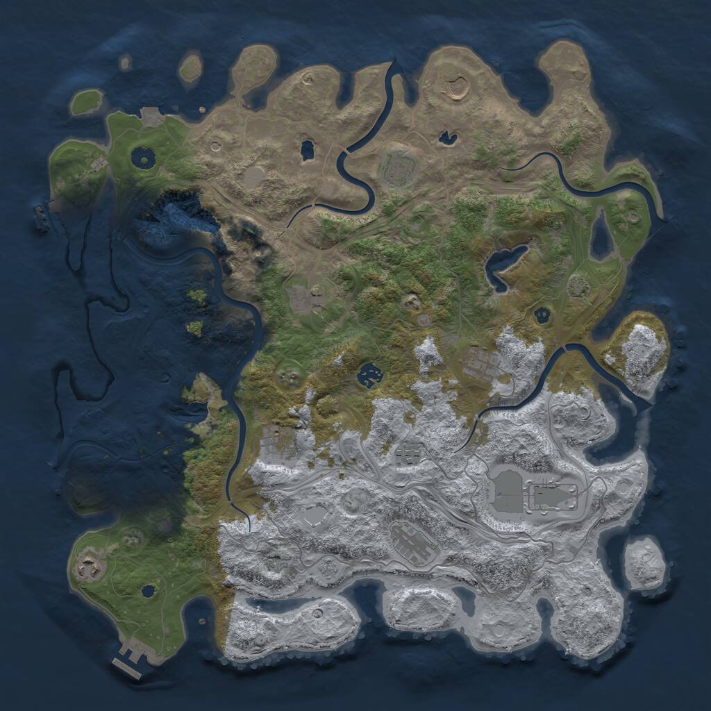 Rust Map: Procedural Map, Size: 4500, Seed: 543102291, 16 Monuments