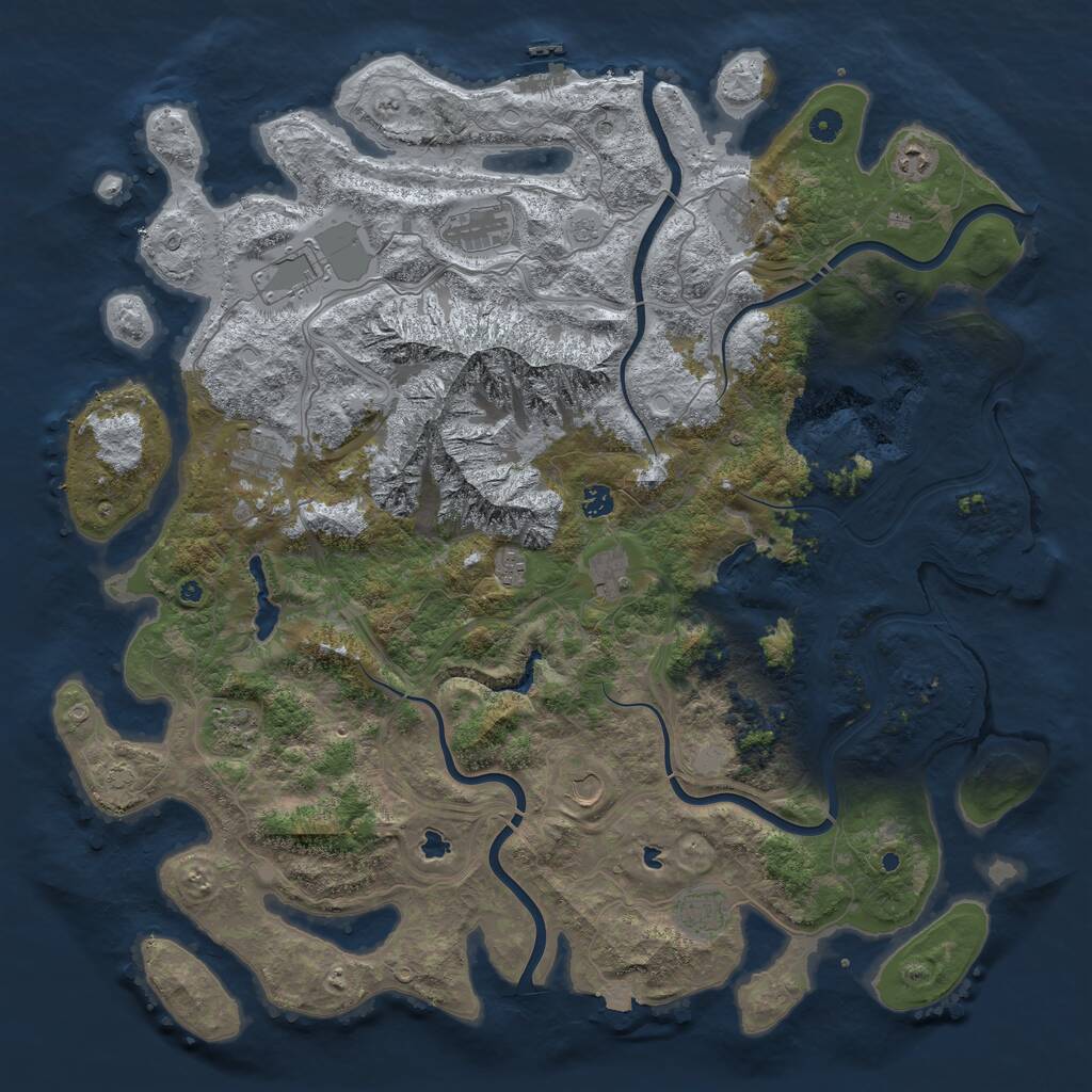 Rust Map: Procedural Map, Size: 5000, Seed: 1205601537, 17 Monuments