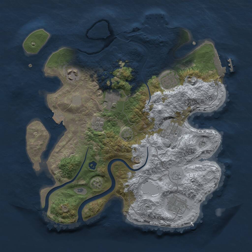 Rust Map: Procedural Map, Size: 3000, Seed: 1144354043, 12 Monuments