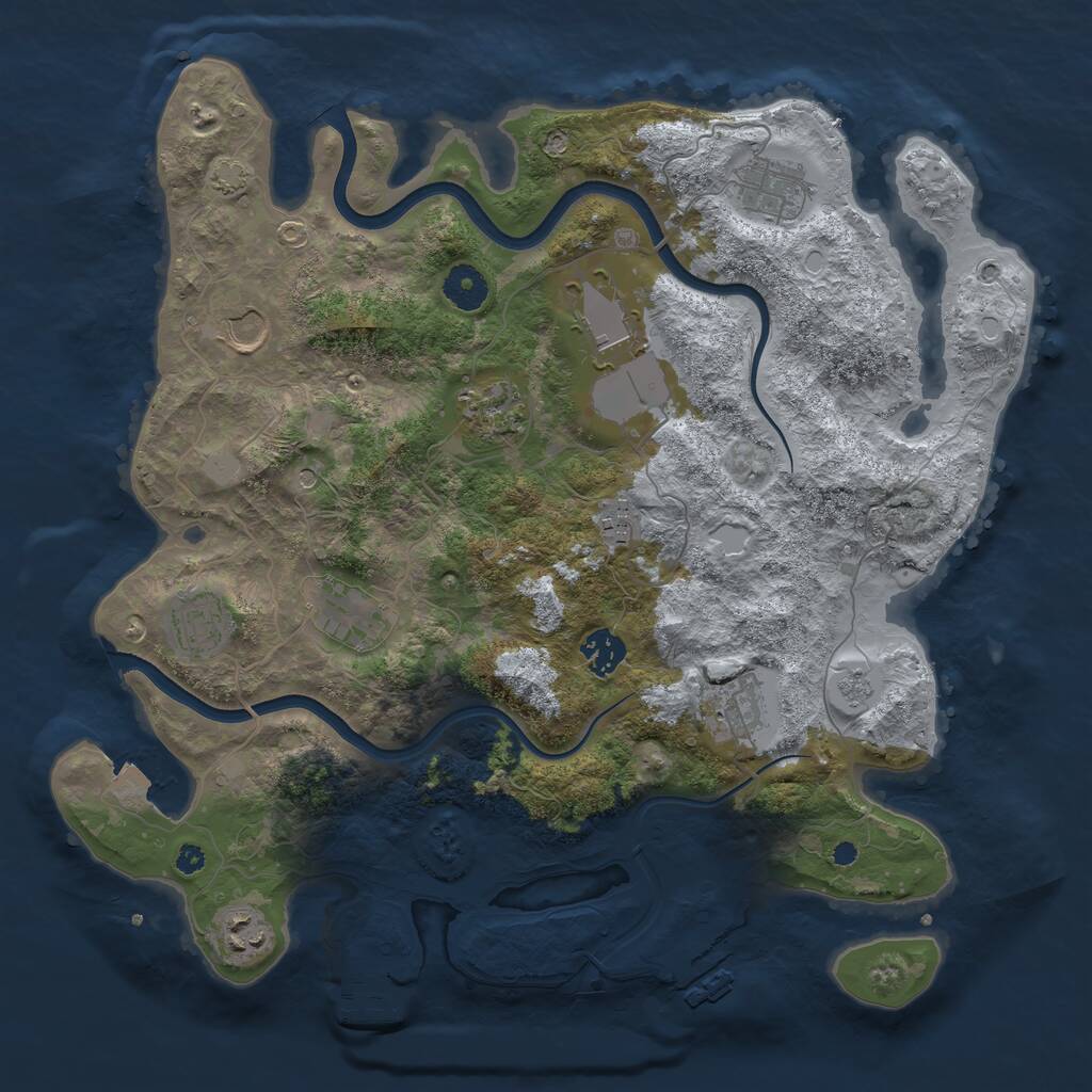Rust Map: Procedural Map, Size: 3750, Seed: 398128, 16 Monuments