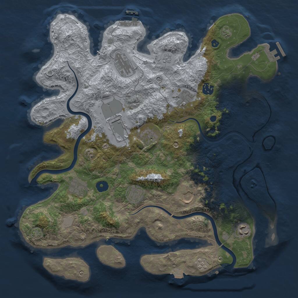 Rust Map: Procedural Map, Size: 3800, Seed: 885110979, 16 Monuments