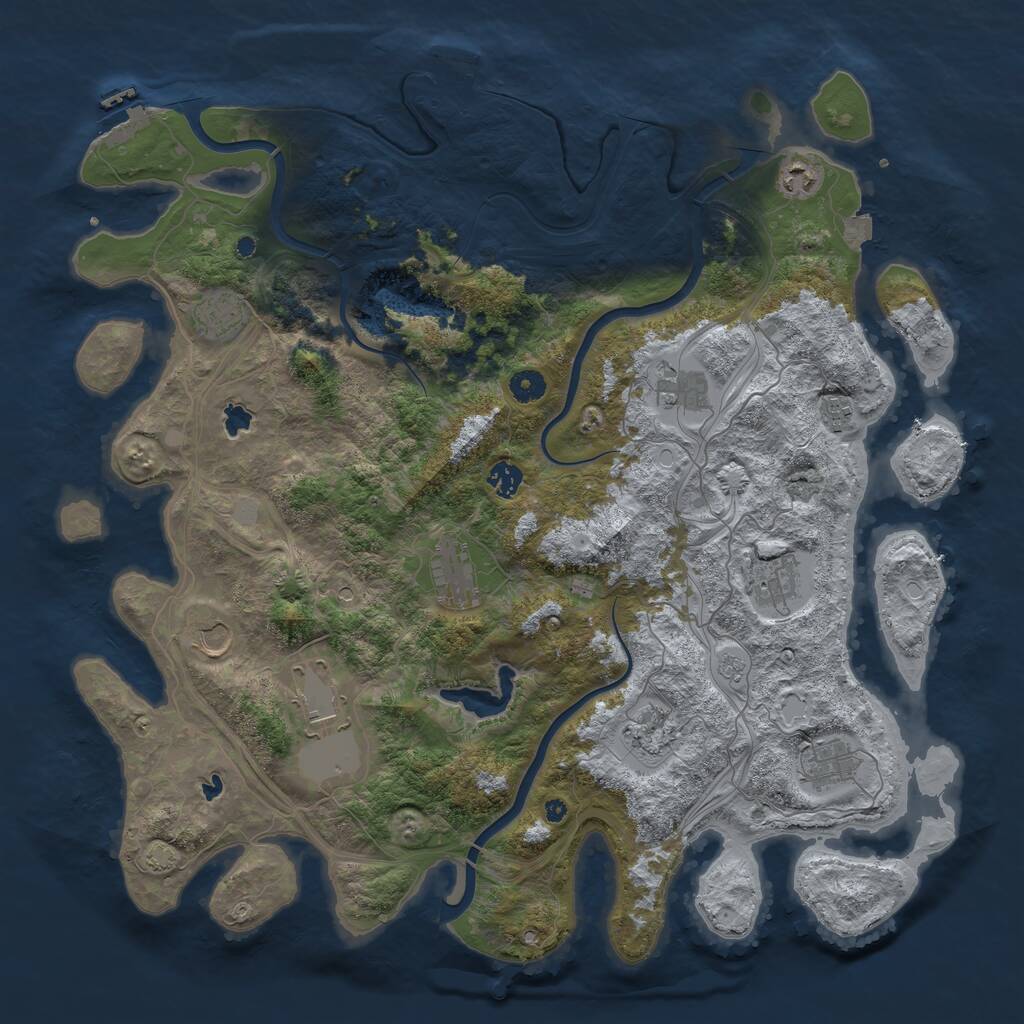 Rust Map: Procedural Map, Size: 4500, Seed: 55264240, 17 Monuments
