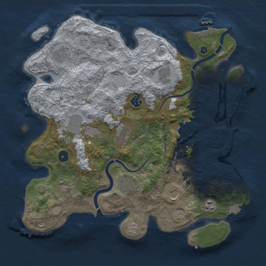 Rust Map: Procedural Map, Size: 3750, Seed: 663515924, 17 Monuments