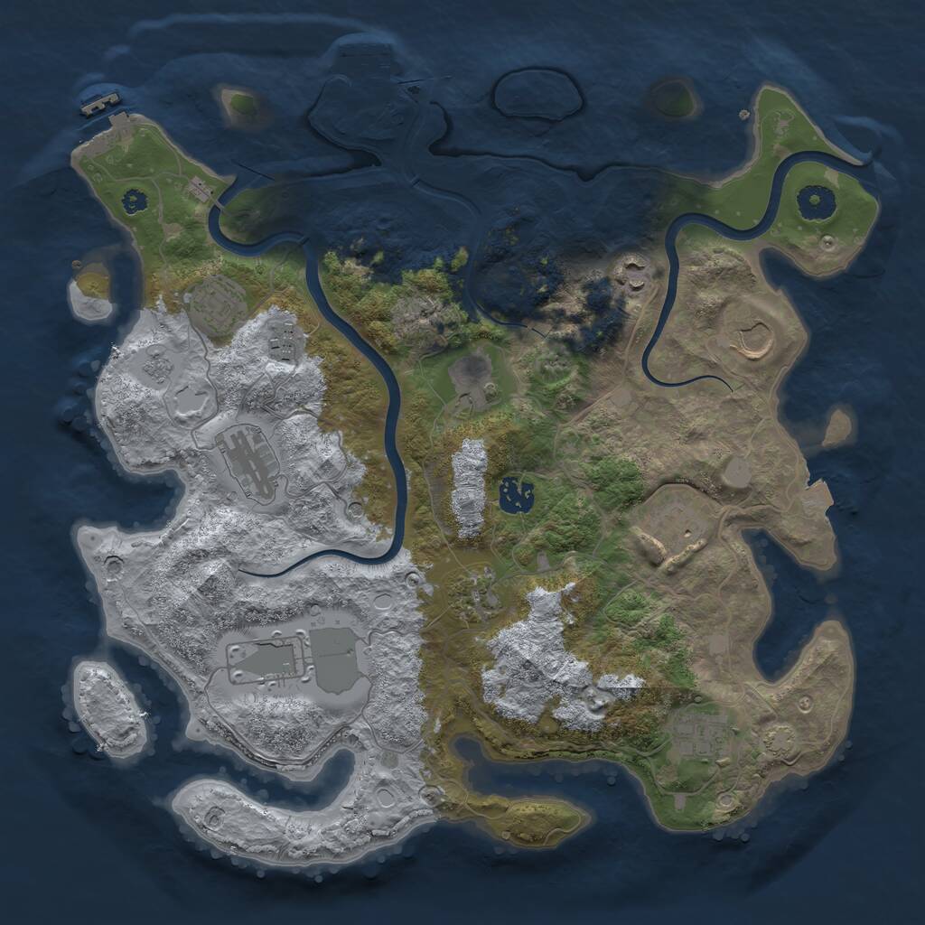 Rust Map: Procedural Map, Size: 3750, Seed: 393296339, 17 Monuments